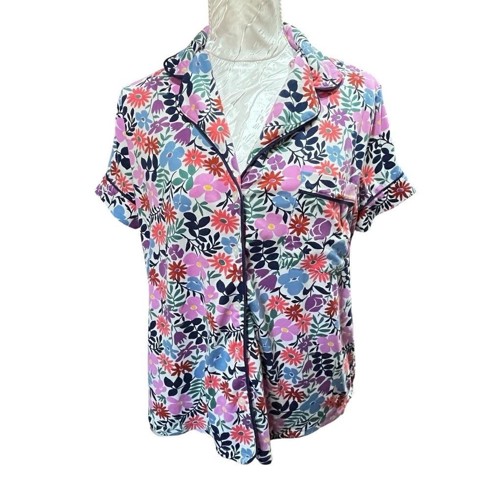 Kate Spade Multicolor Floral Short Sleeve Button-Up Pajama Top Size S Oversized
